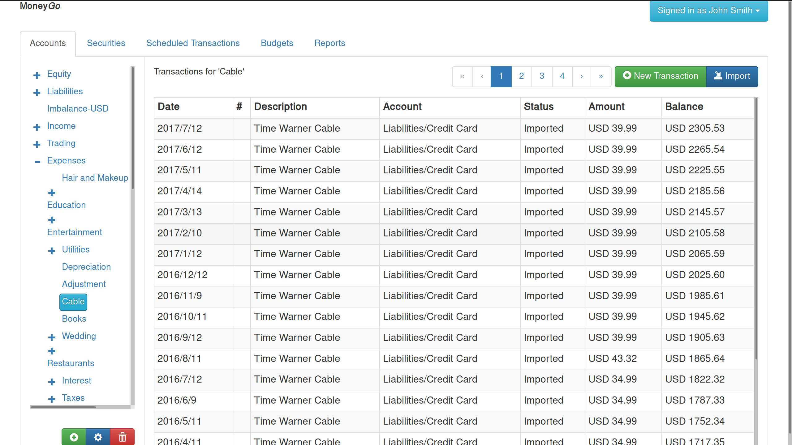 Transaction Register